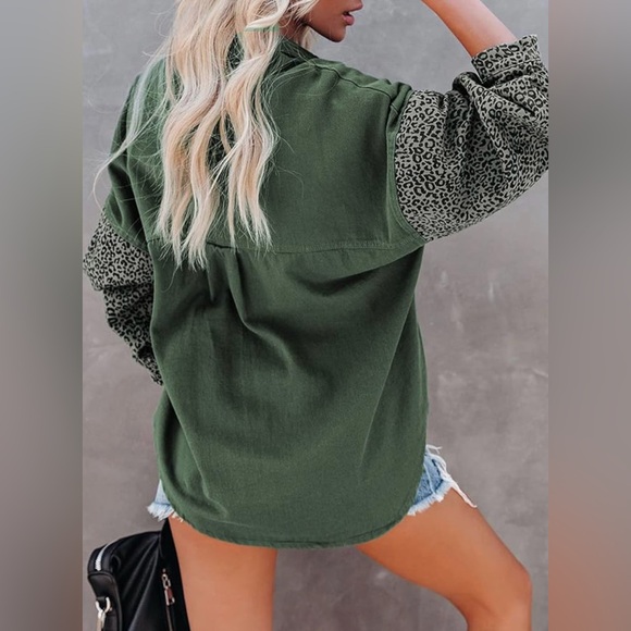 Womens Contrast Leopard Denim Jacket - Picture 2 of 3